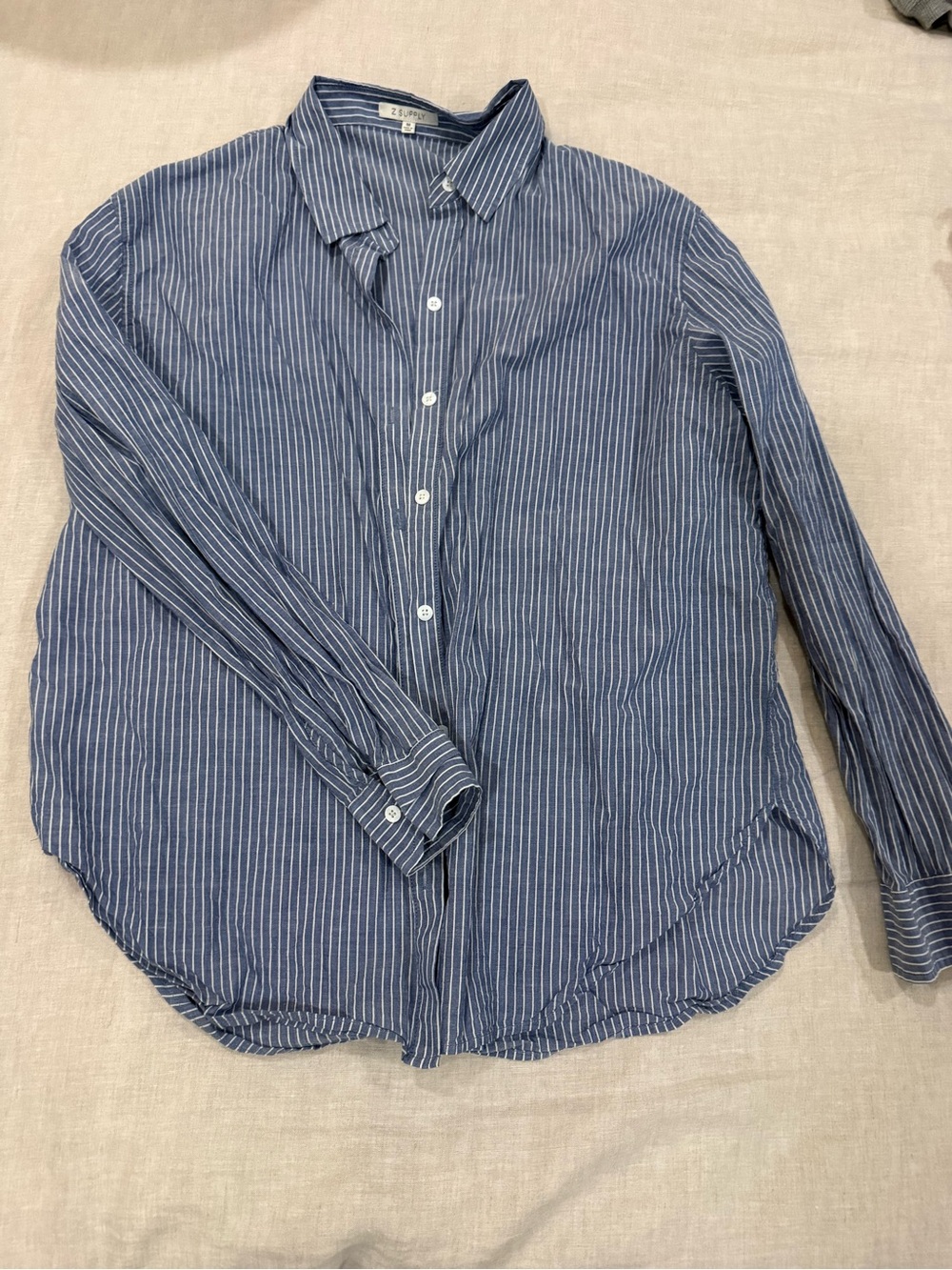 Classic Blue Pinstripe Women’s Button-Down Shirt